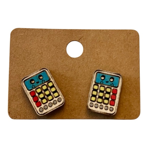 Handmade Back-to-School Wooden Stud Earrings – Multiple Designs - Picture 7 of 16